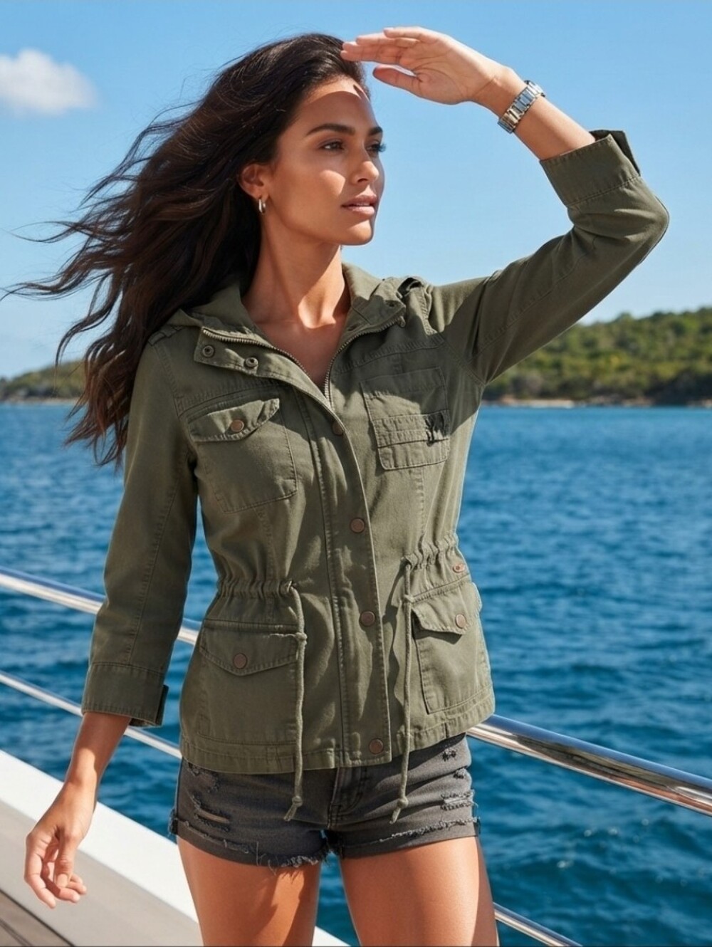 Zara Women’s Hooded Utility Jacket - Olive